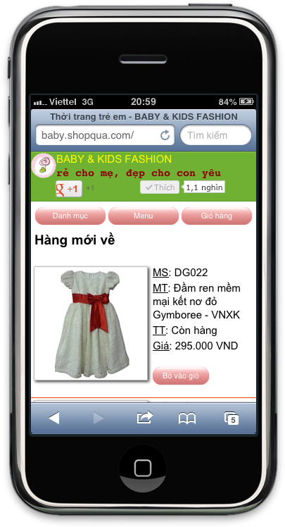 baby.shopqua.com phiên bản mobile