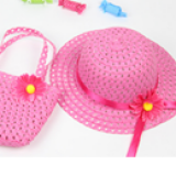  set nón vành rộng gắn hoa phong cách Hàn Quốc + túi xách hồng đậm
 Size:  1-5 tuổi(46-50cm)