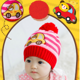 Mũ len (nón len)sọc ô tô- style Hàn Quốc
 Size: 34-48cm, cao 19cm chưa tính bông tròn (6 tháng-3 tuổi)